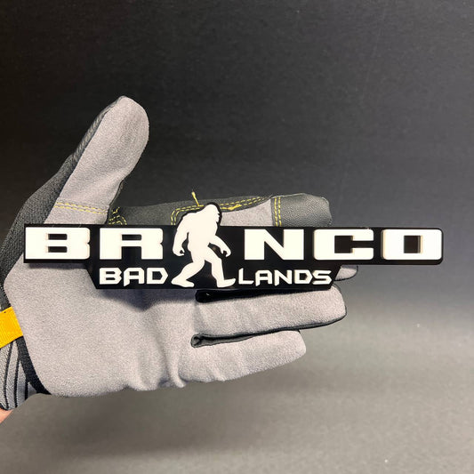 Bronco Sasquatch car badge fender emblem in black and white finish