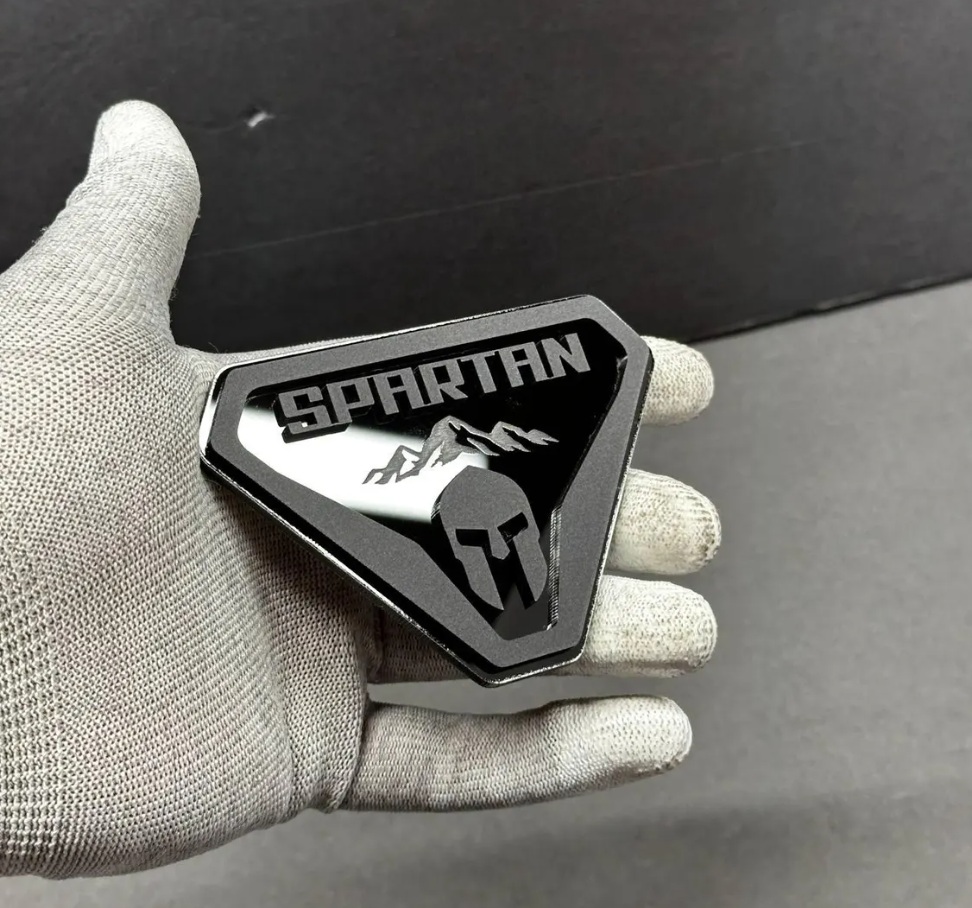 Handmade acrylic Spartan badge for Ford Bronco with precision laser-cut details
