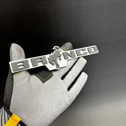 Custom Bronco car emblem with horse logo and layered badge design