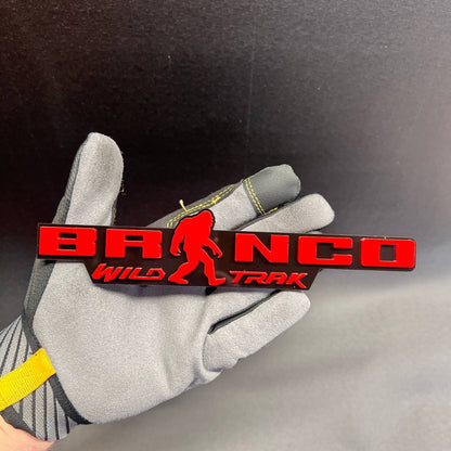 Red and black Bronco Sasquatch Wildtrak exterior car emblem