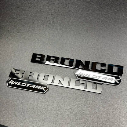 Gloss black and silver Bronco Wildtrak badge for off-road truck style