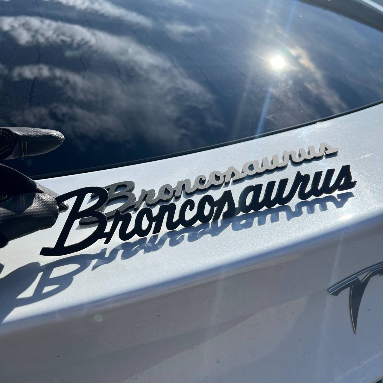 Custom text Broncosaurus badge for fender or tailgate placement