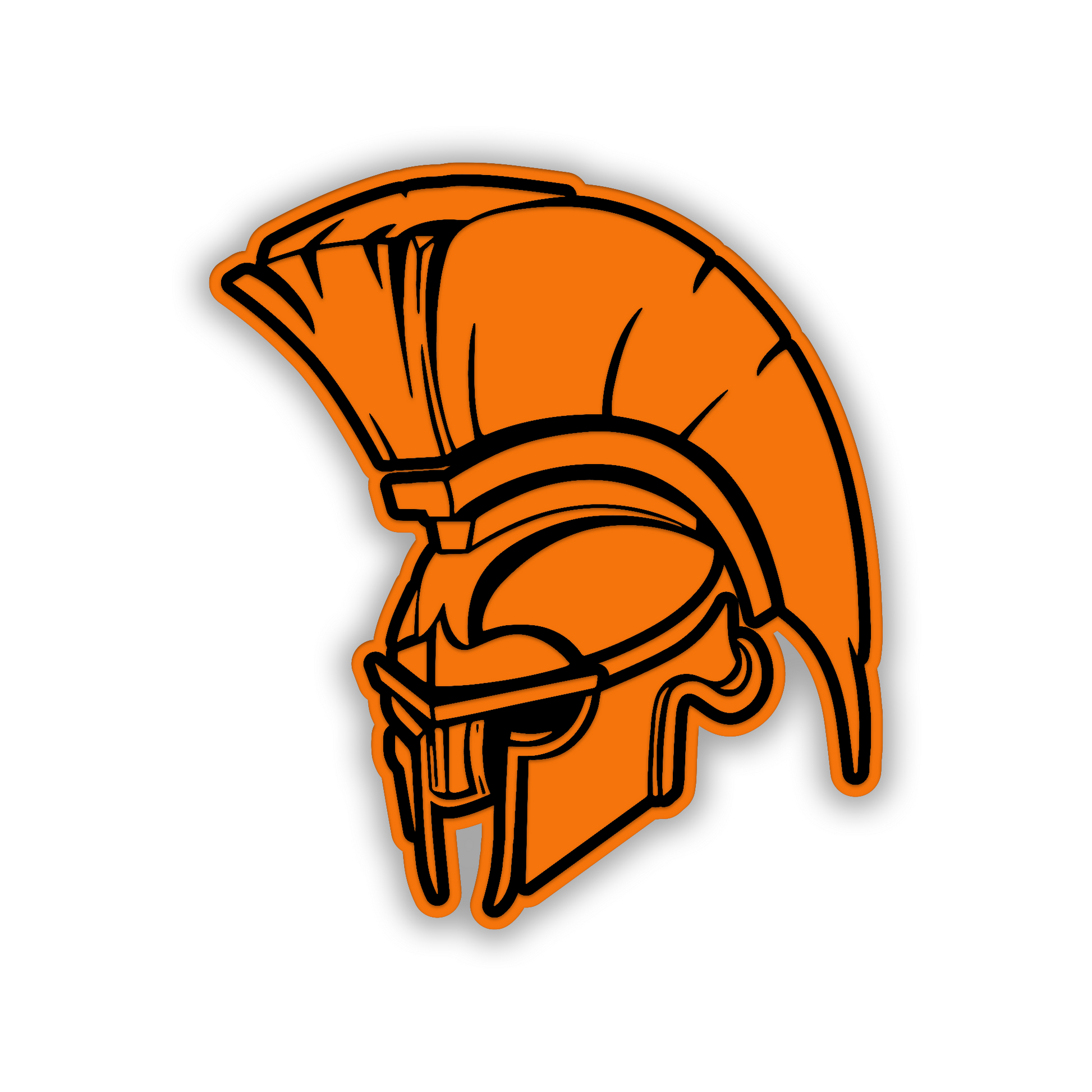 Engraved Spartan warrior car badge with detailed ancient Greek helmet artwork