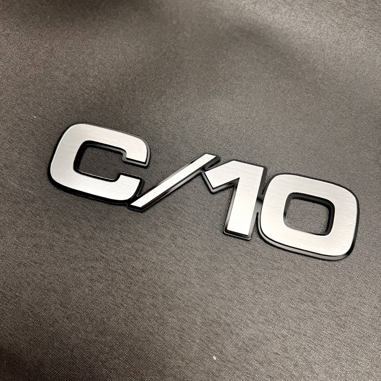 Custom silver billet C/10 emblem badge for Chevrolet Chevy GMC pickup truck