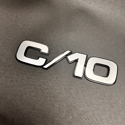 Custom silver billet C/10 emblem badge for Chevrolet Chevy GMC pickup truck
