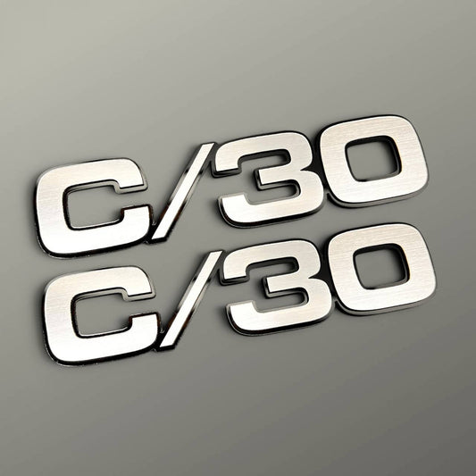 Chevy GMC C/30 truck exterior badge with brushed silver billet front finish
