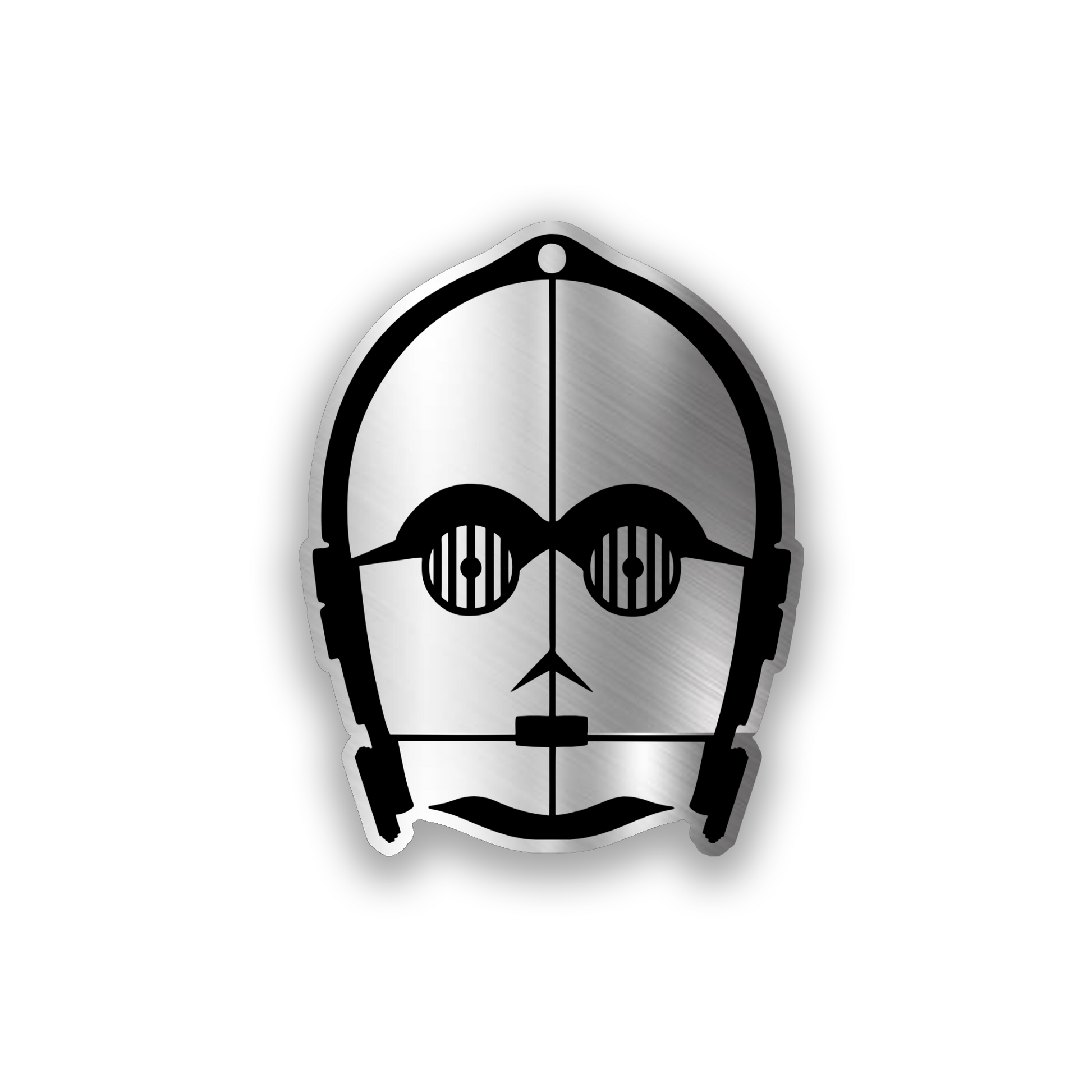 Engraved C3PO car badge fender emblem in brushed silver and black