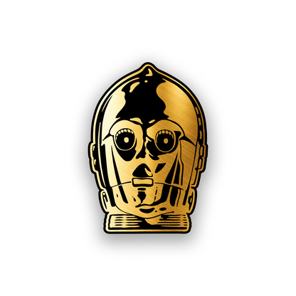 Star Wars inspired car emblem featuring a C-3PO style engraved droid design