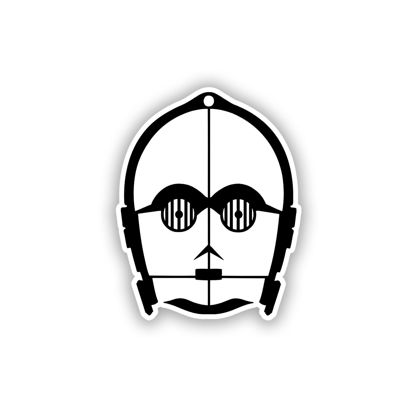 Brushed silver C3PO head fender emblem with pre-applied adhesive