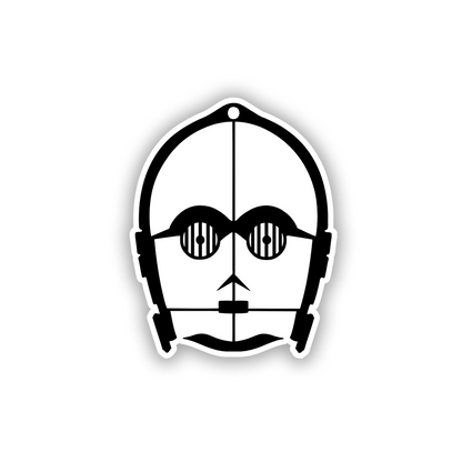 Brushed silver C3PO head fender emblem with pre-applied adhesive