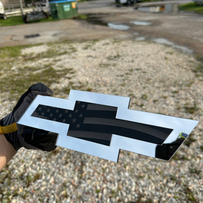 Custom Chevy Bowtie emblem with engraved American flag design