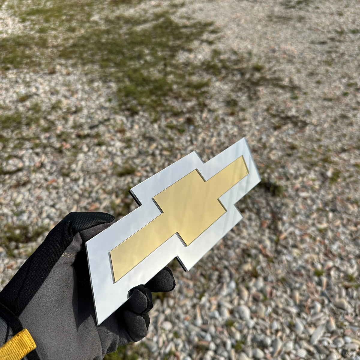 Chevrolet silver and gold Bowtie exterior badge for vehicle customization