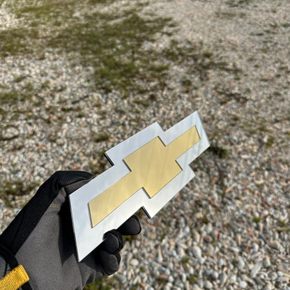 Chevrolet silver and gold Bowtie exterior badge for vehicle customization