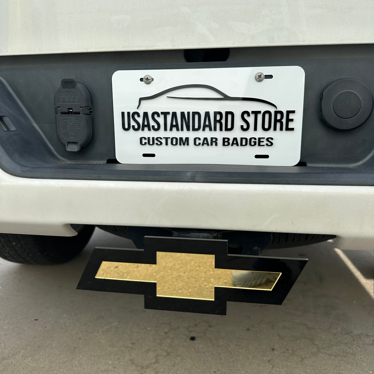 Gold Bowtie Chevy truck hitch cover for custom rear exterior styling