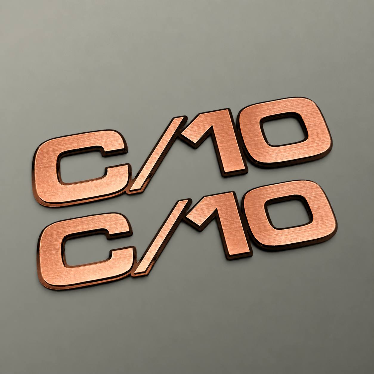 Chevrolet C/10 custom fender emblem badge with silver billet style lettering