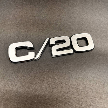 Chevrolet Chevy GMC truck C/20 custom billet fender badge with black backing