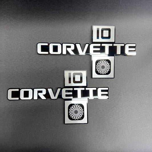 Corvette C10 Collector Edition car badge for Chevy 1984-1996 in silver and black finish.