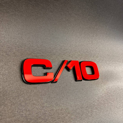 Custom multicolor C/10 fender badge for Chevrolet Chevy and GMC classic trucks.