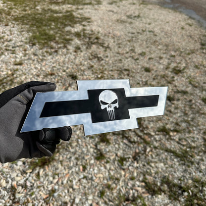 Chevy truck Bowtie Punisher Skull emblem for exterior customization