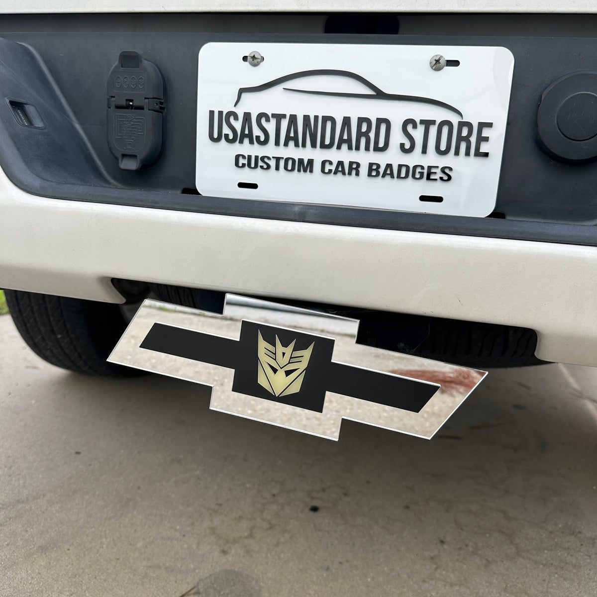 Glow in the dark Chevy Bowtie Decepticon hitch cover for truck