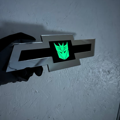 Chevy Bowtie Decepticon emblem with reflective silver finish and black center