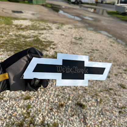 Chevy Bowtie silver and black hitch cover with gold Autobot emblem for rear receiver