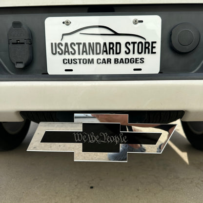 Chevrolet Bowtie patriotic hitch cover with We the People script design