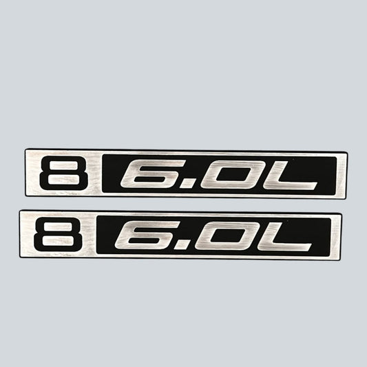Custom silver billet B 6.0L front car badge for 1967-1972 Chevy C10 truck.
