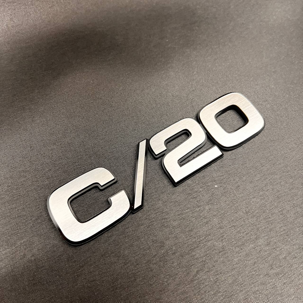 Chevrolet C/20 custom fender emblem badge with silver billet style lettering