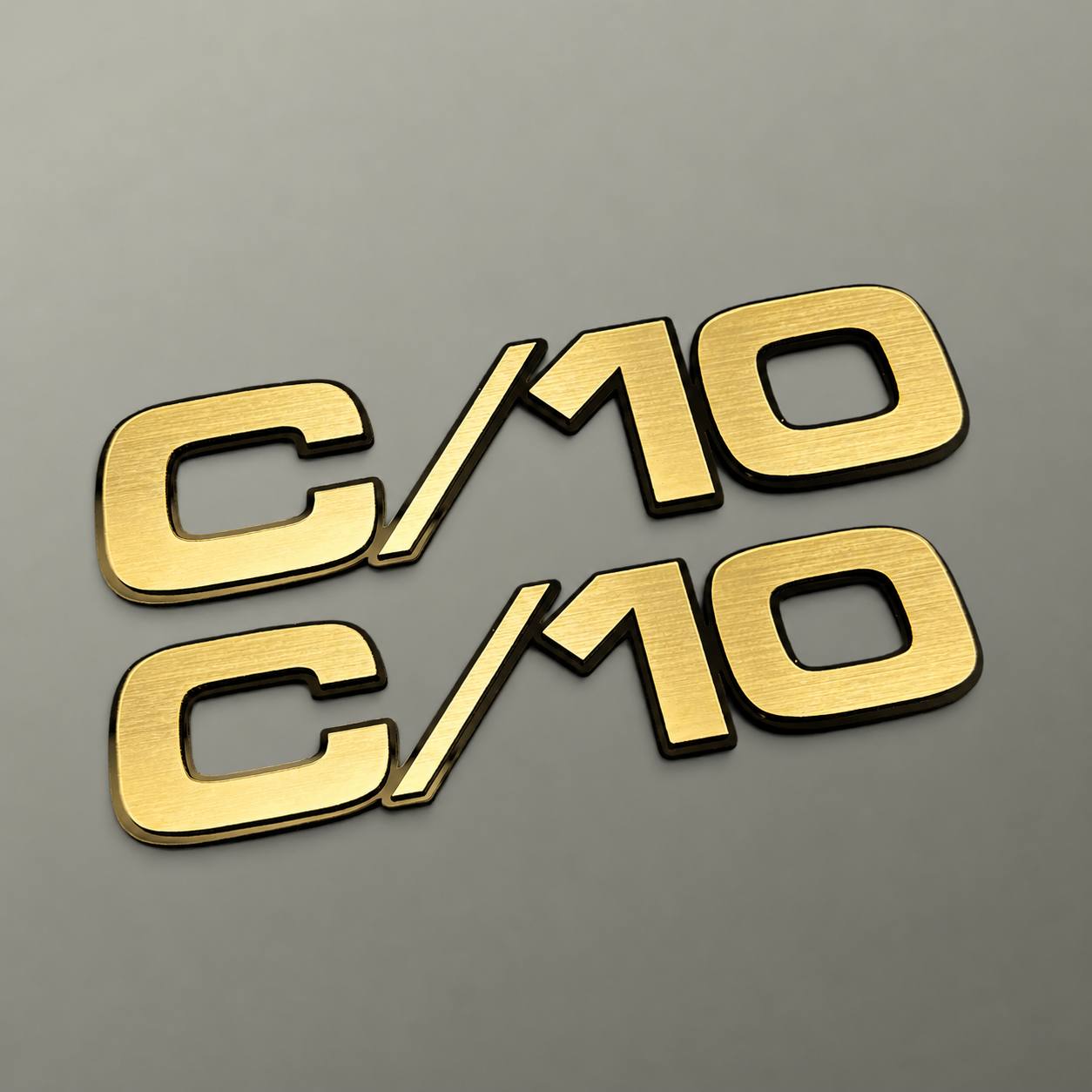 Chevy GMC C/10 truck exterior badge with brushed silver billet front finish