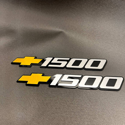 Silverado 1500 side door logo emblems with yellow logo and silver numbers