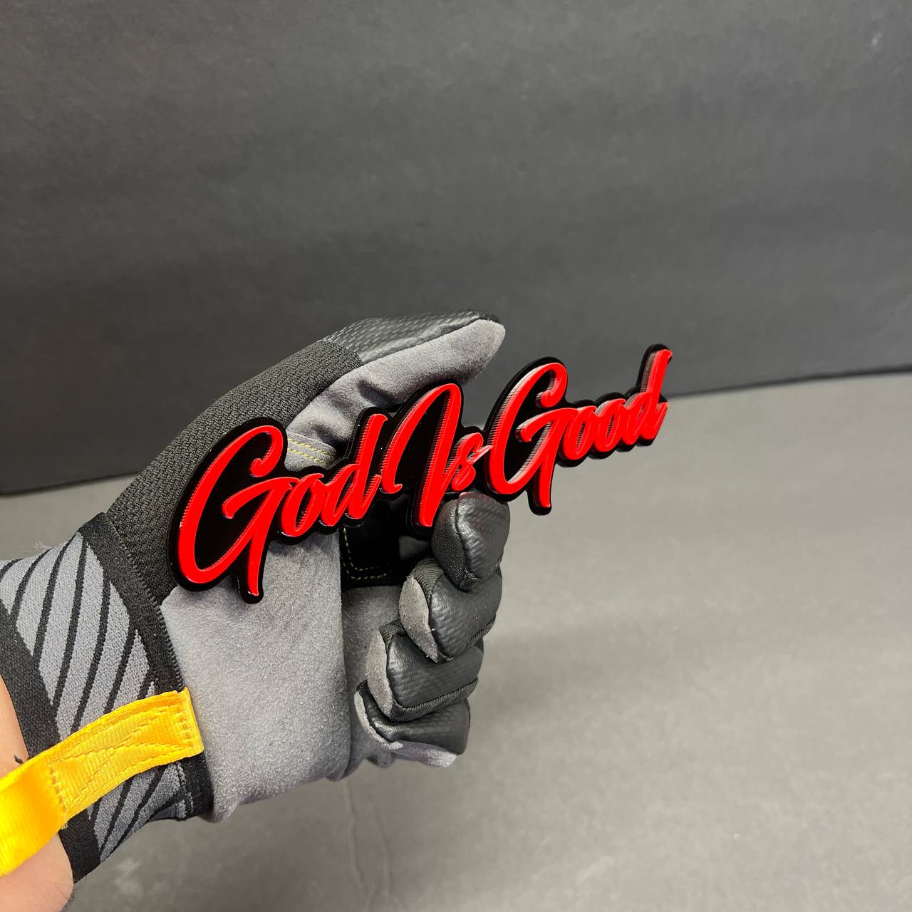 God Is Good acrylic car badge red and black script emblem for Ford F150 truck