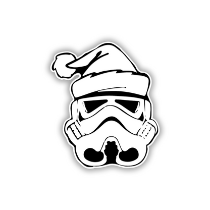 Silver Stormtrooper Santa car badge with black engraved details
