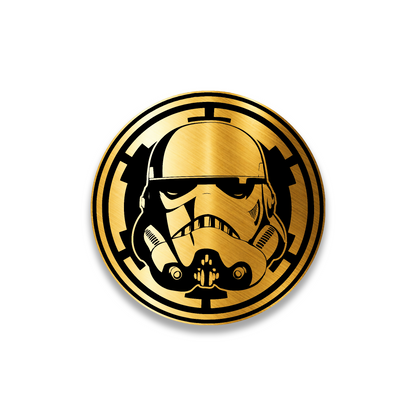 Stormtrooper circle car badge engraved silver and black automotive emblem