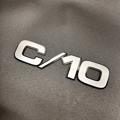 Chevrolet Chevy GMC truck C/10 custom billet fender badge with black backing