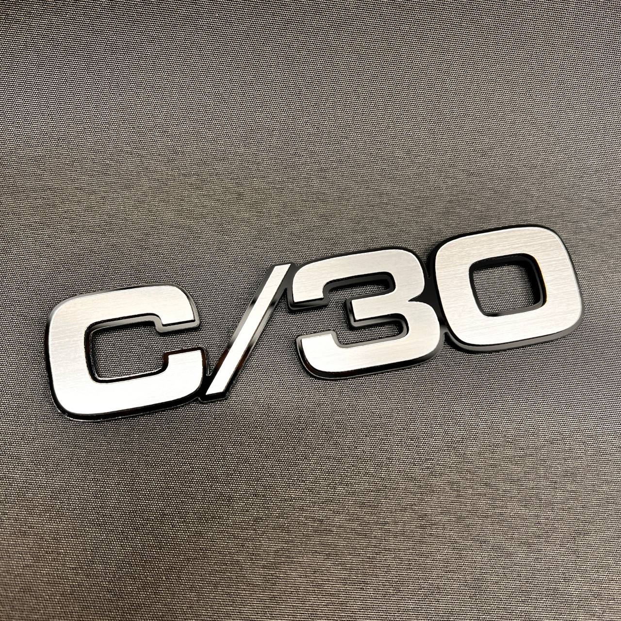 Chevrolet C/30 custom fender emblem badge with silver billet style lettering