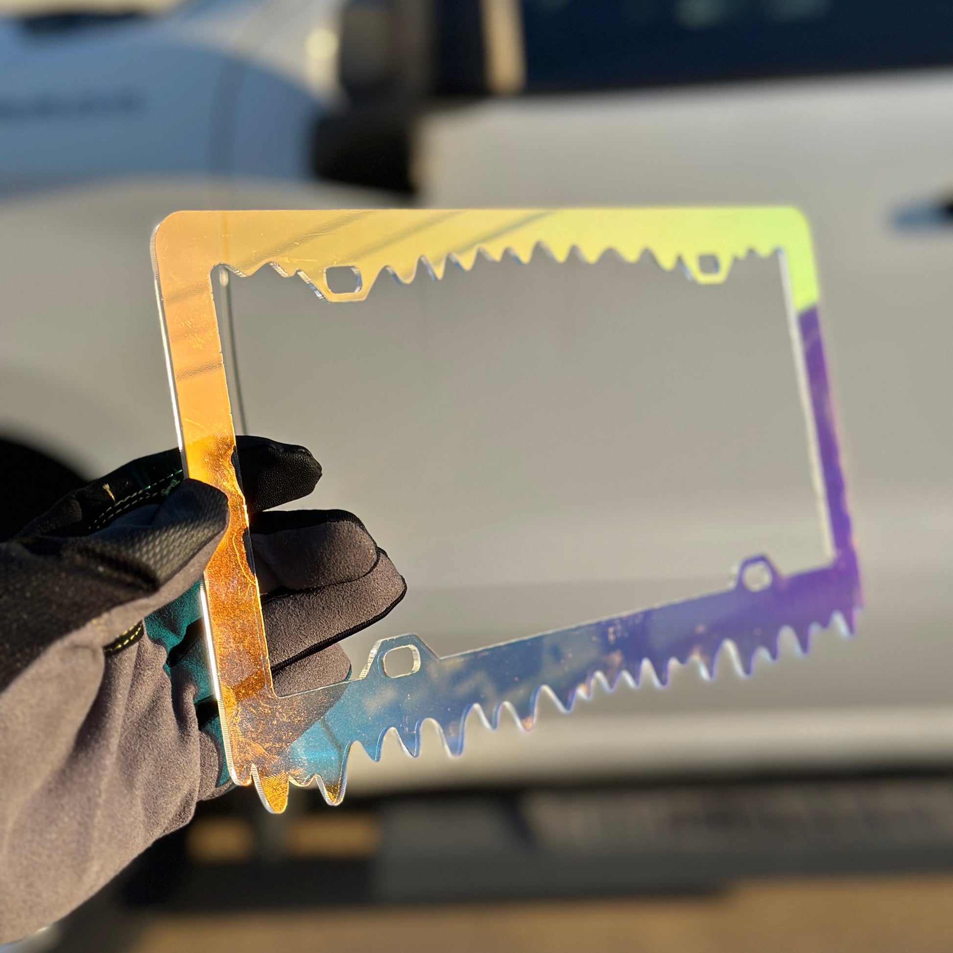 Chameleon Slime Frame license plate frame with color shift finish