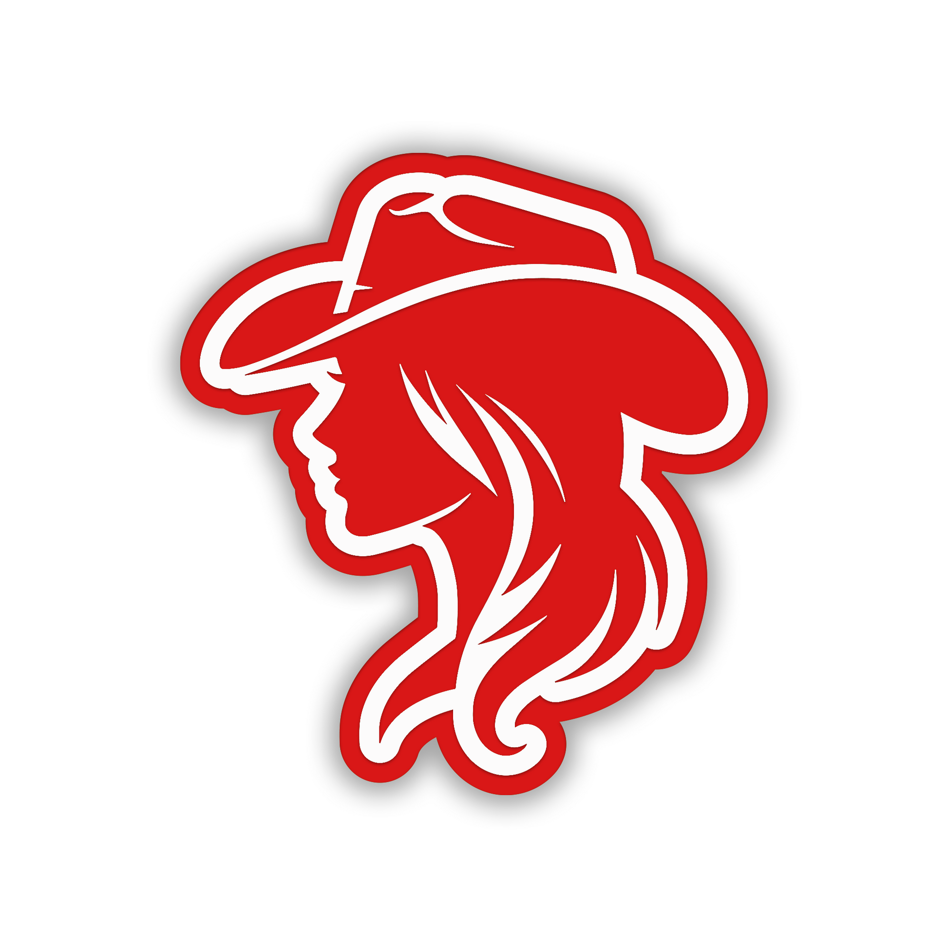 Western cowgirl fender badge featuring woman profile with cowboy hat