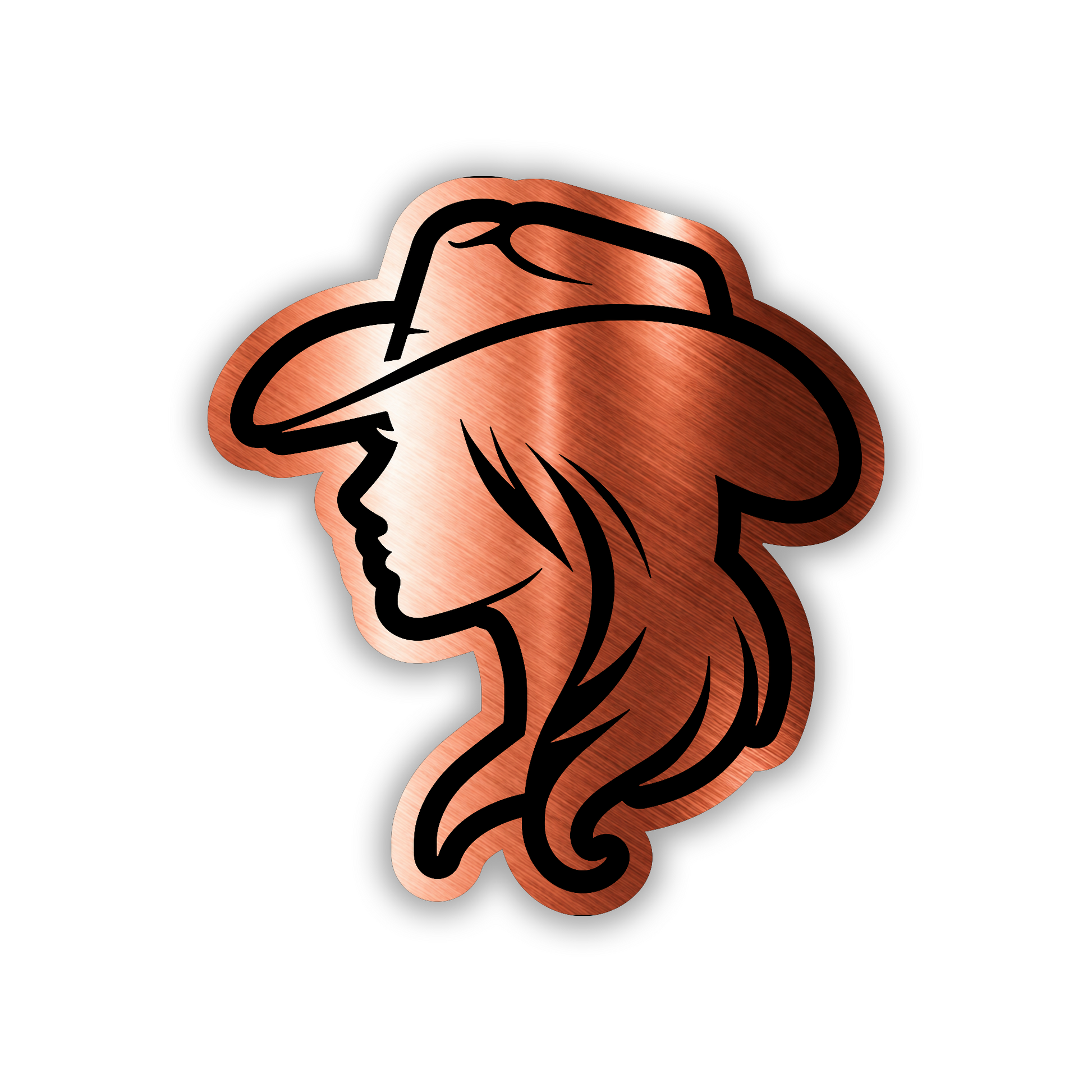 Cowgirl auto badge fender emblem with western themed engraved design