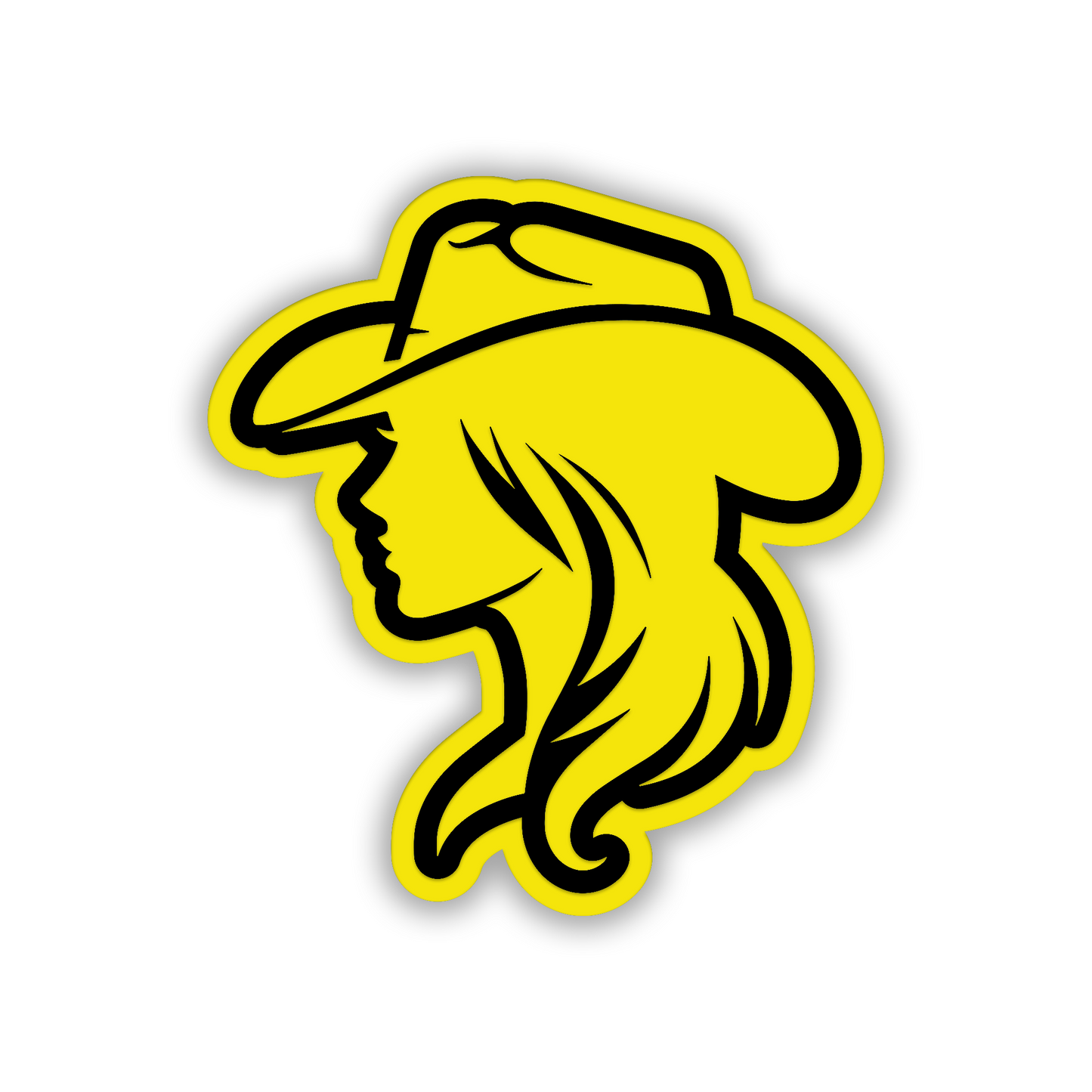 Cowgirl western car badge emblem with engraved female silhouette and cowboy hat