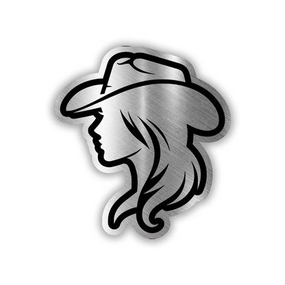 Cow Girl engraved car badge fender emblem with western cowgirl hat design