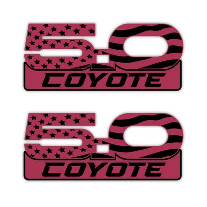 Engraved Coyote 5.0 USA flag fender emblem for Mustang and performance cars