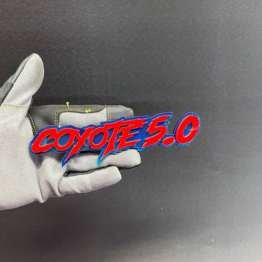 Coyote 5.0 red and blue car badge fender emblem for exterior vehicle styling