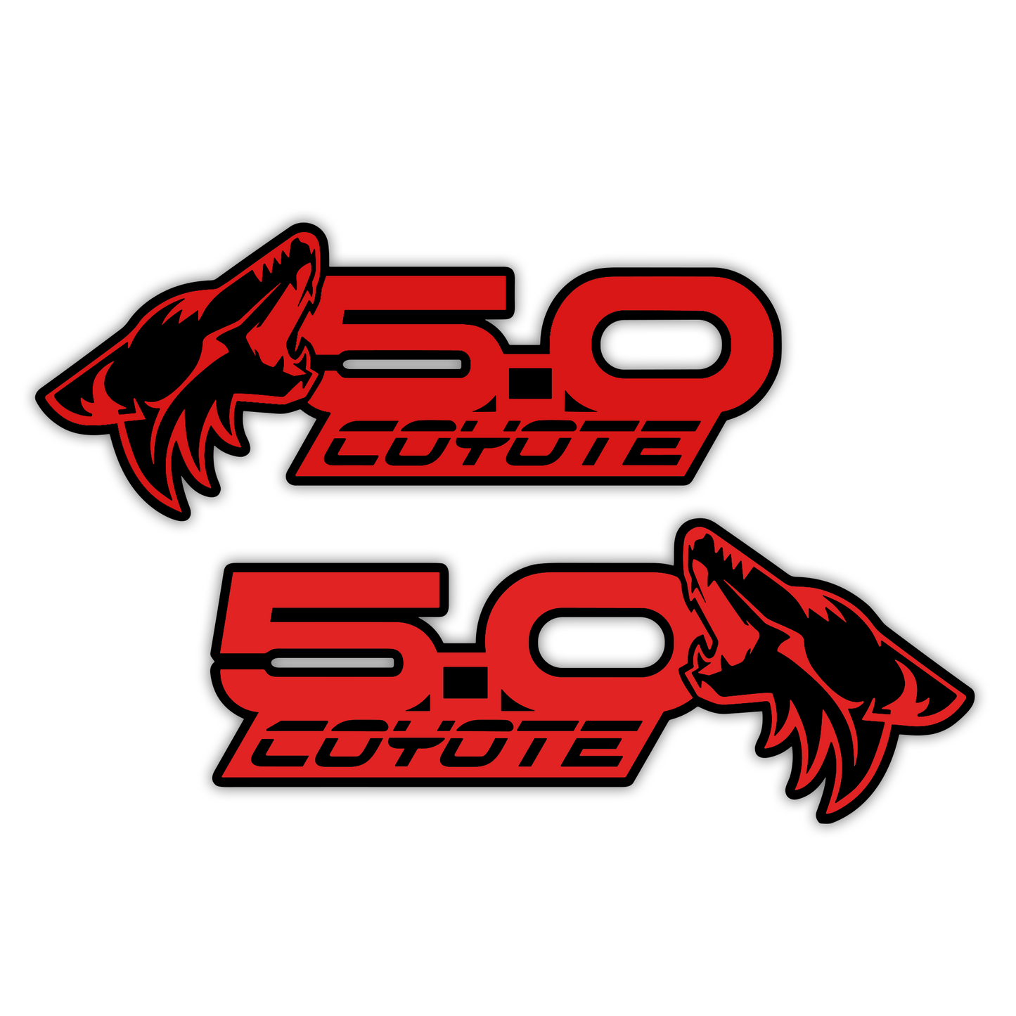 Custom Coyote 5.0 engraved replacement car badge with metallic finish