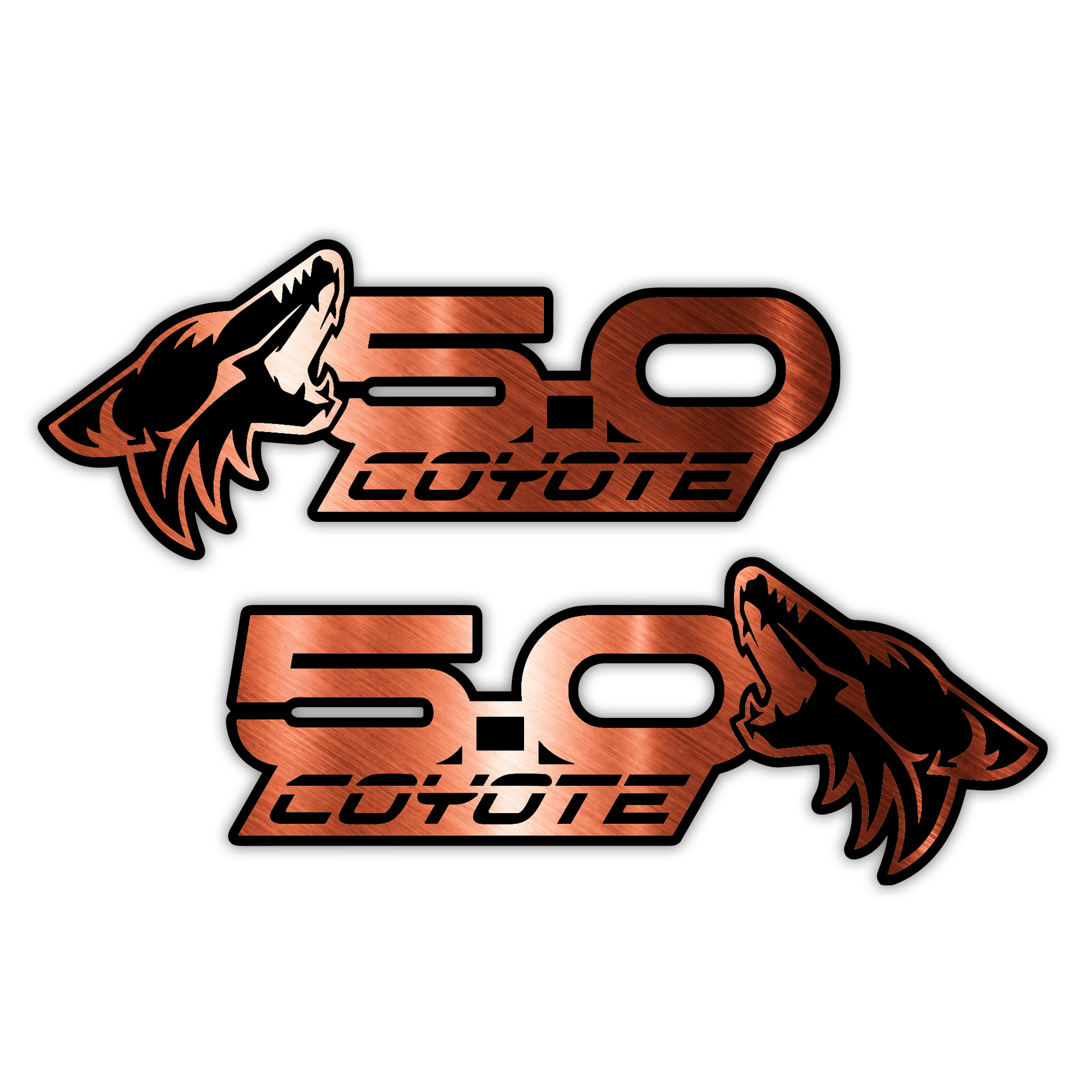 Coyote 5.0 engraved badges with left and right facing coyote designs