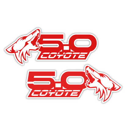 Silver engraved Coyote 5.0 wolf car emblem with black detailing