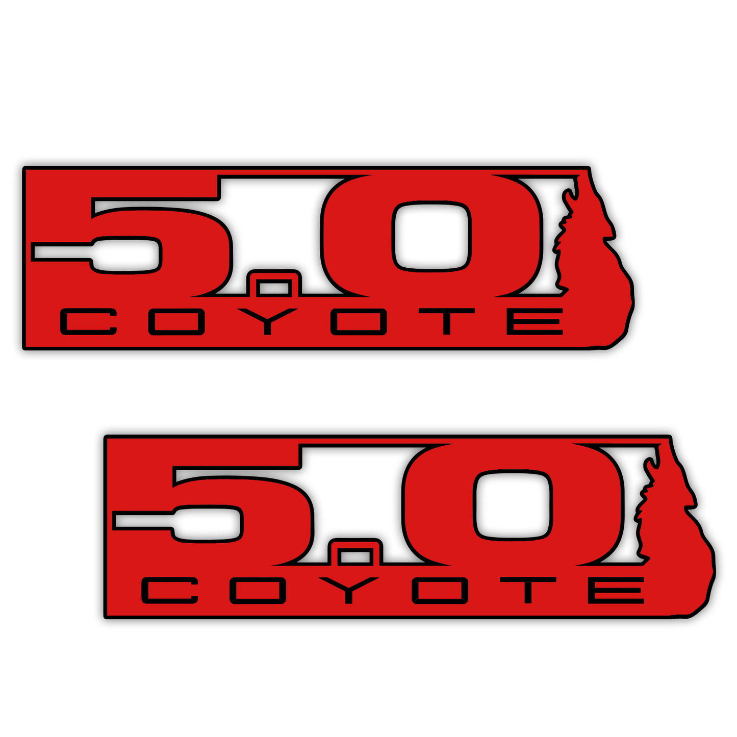 Silver engraved 5.0 Coyote car emblem with black detailing