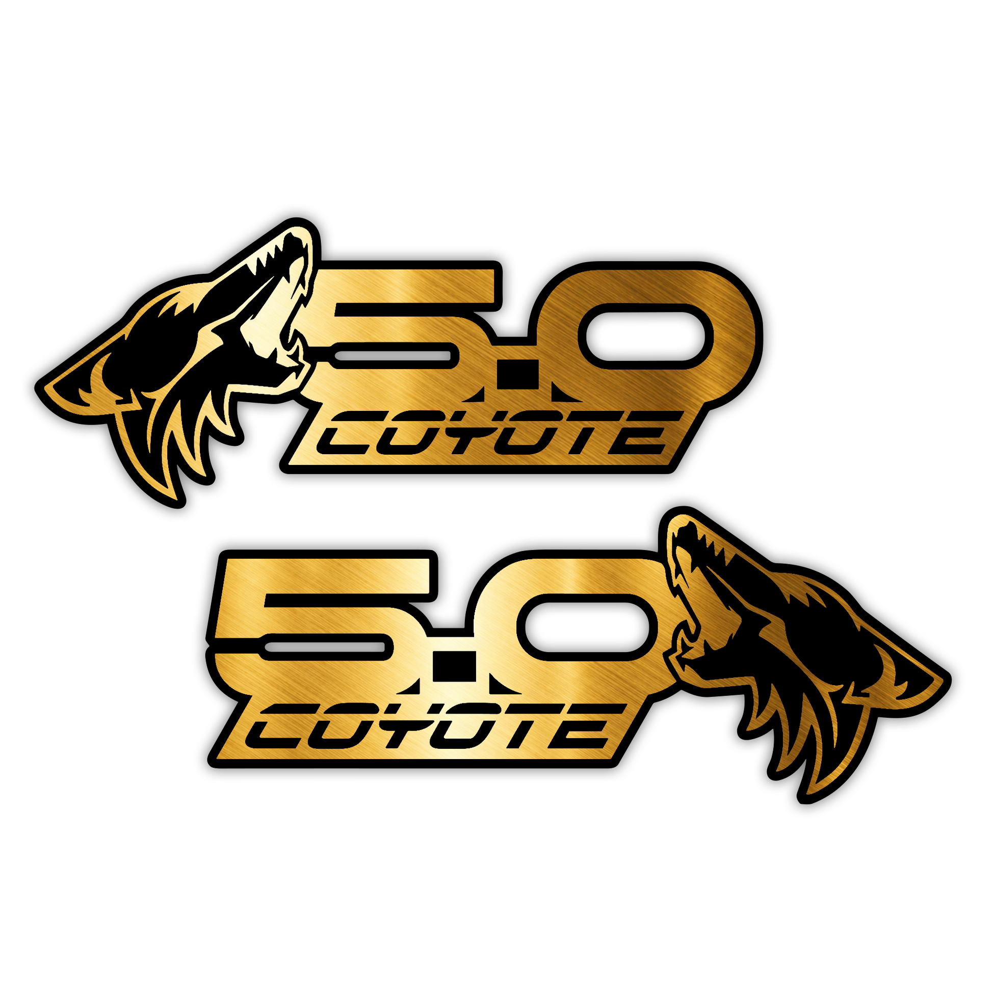 Coyote 5.0 engraved Mustang fender emblem in silver and black