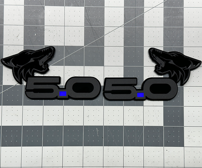 Coyote 5.0 emblem matte black with Dark Blue dot for Mustang & F-150