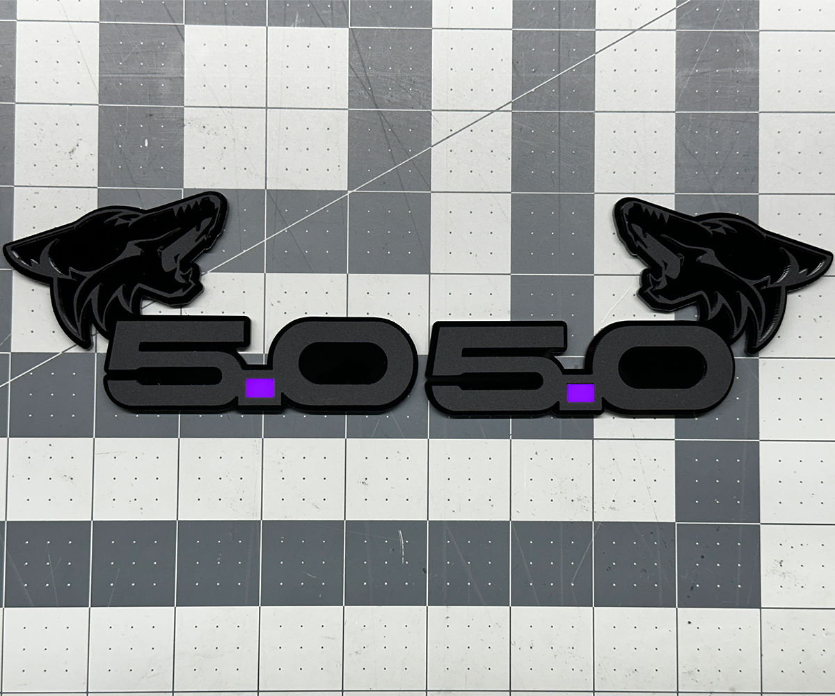 Coyote 5.0 emblem matte black with Purple dot for Mustang & F-150